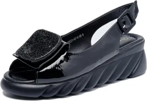 Women's Flat Peep Toe Ankle Strap Slingback Sandals with Rhinestone Accents & Padded Comfort  Street Style Shoes
