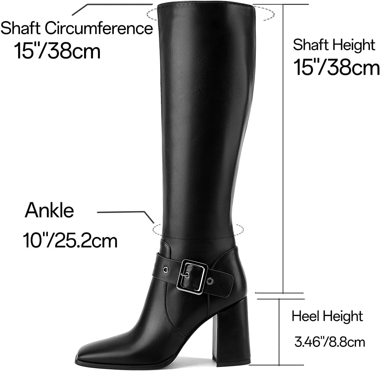 Women's Knee High Boots Chunky Heel Square Toe PU Leather Boots with Side Zipper Urban Chic Tall Boots for Fashion Street Style