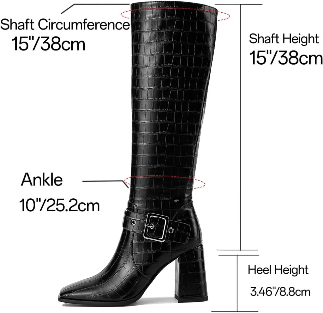 Women's Knee High Boots Chunky Heel Square Toe PU Leather Boots with Side Zipper Urban Chic Tall Boots for Fashion Street Style
