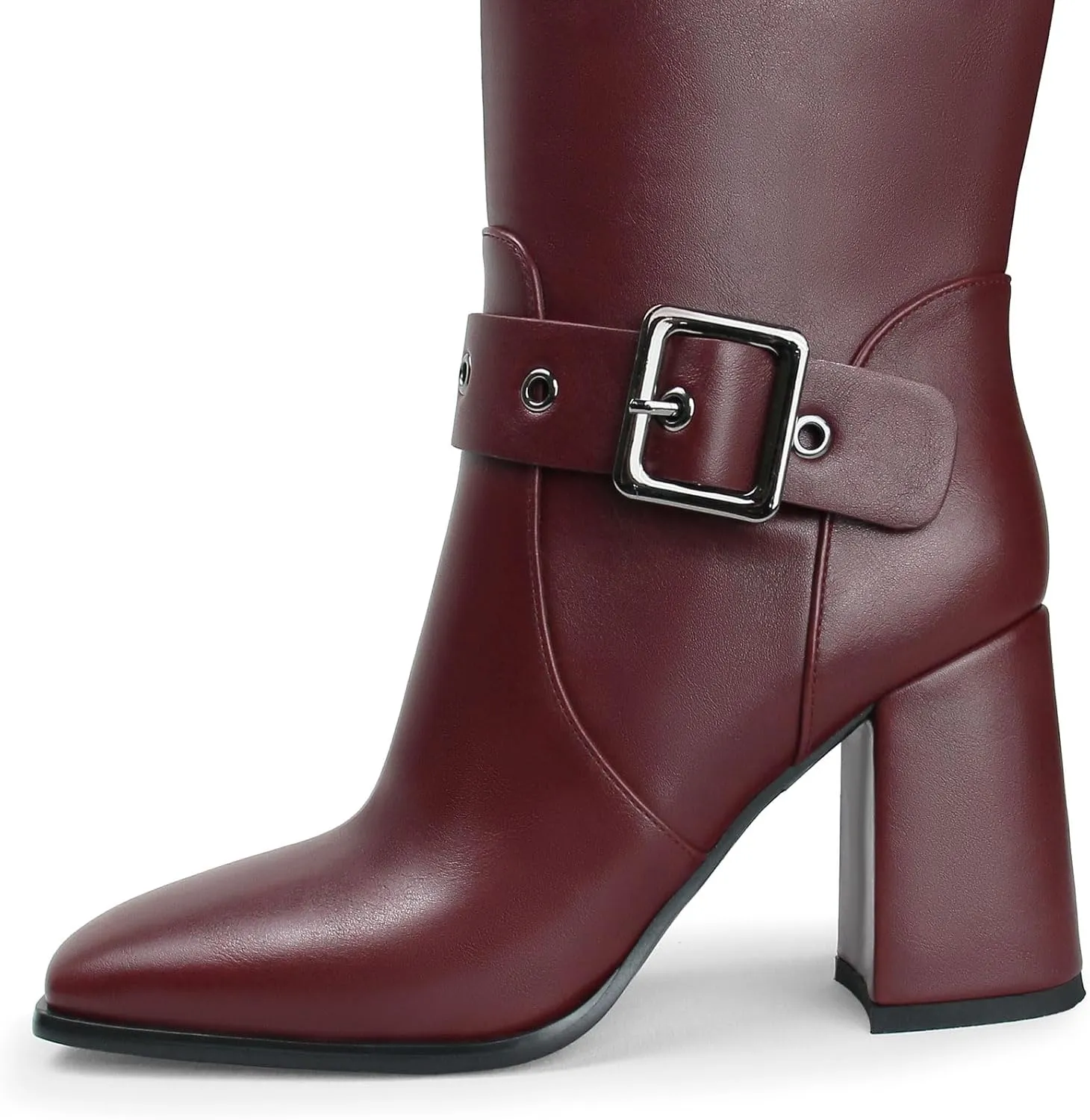 Women's Knee High Boots Chunky Heel Square Toe PU Leather Boots with Side Zipper Urban Chic Tall Boots for Fashion Street Style