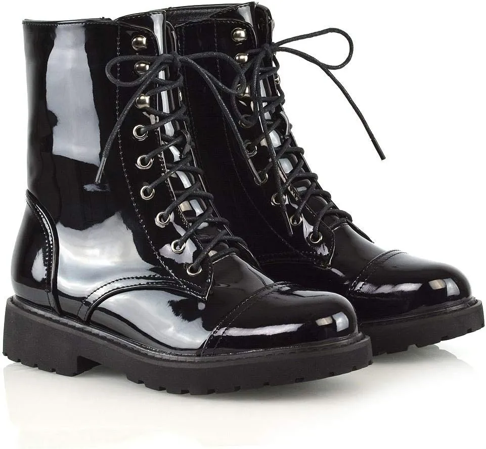 Womens Lace Up Ankle Boots Chunky Grip Sole Ladies Winter Retro Combat Goth Biker Military Army Shoes Booties Size 3-8