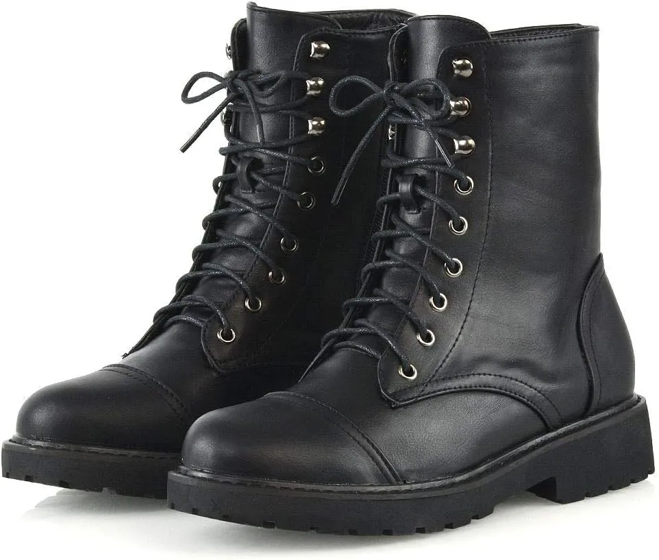 Womens Lace Up Ankle Boots Chunky Grip Sole Ladies Winter Retro Combat Goth Biker Military Army Shoes Booties Size 3-8