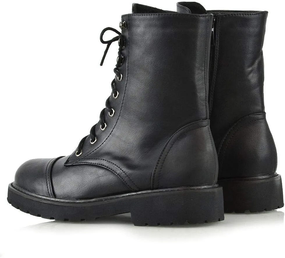 Womens Lace Up Ankle Boots Chunky Grip Sole Ladies Winter Retro Combat Goth Biker Military Army Shoes Booties Size 3-8