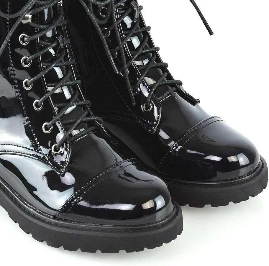 Womens Lace Up Ankle Boots Chunky Grip Sole Ladies Winter Retro Combat Goth Biker Military Army Shoes Booties Size 3-8