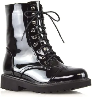 Womens Lace Up Ankle Boots Chunky Grip Sole Ladies Winter Retro Combat Goth Biker Military Army Shoes Booties Size 3-8