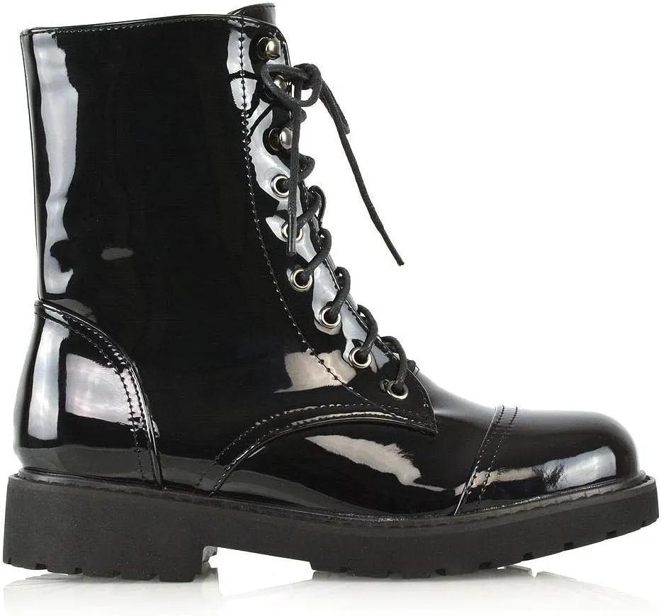 Womens Lace Up Ankle Boots Chunky Grip Sole Ladies Winter Retro Combat Goth Biker Military Army Shoes Booties Size 3-8