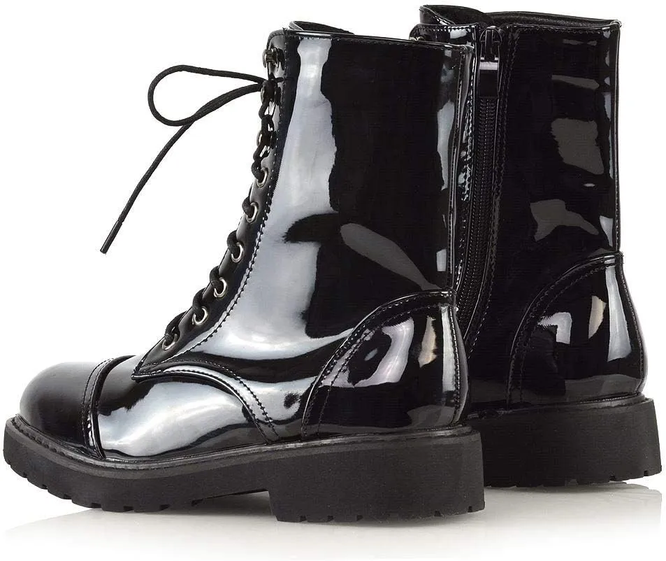 Womens Lace Up Ankle Boots Chunky Grip Sole Ladies Winter Retro Combat Goth Biker Military Army Shoes Booties Size 3-8