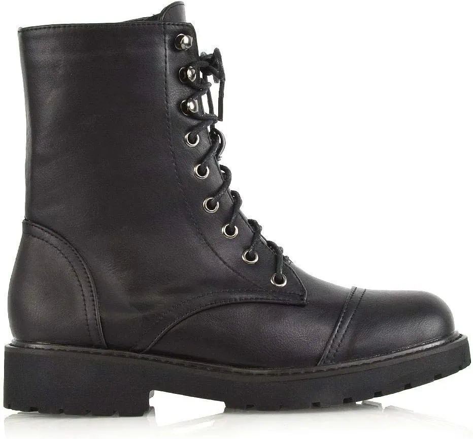 Womens Lace Up Ankle Boots Chunky Grip Sole Ladies Winter Retro Combat Goth Biker Military Army Shoes Booties Size 3-8