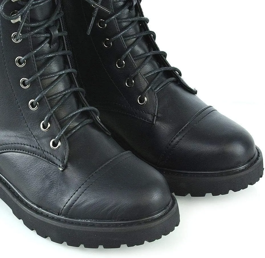 Womens Lace Up Ankle Boots Chunky Grip Sole Ladies Winter Retro Combat Goth Biker Military Army Shoes Booties Size 3-8