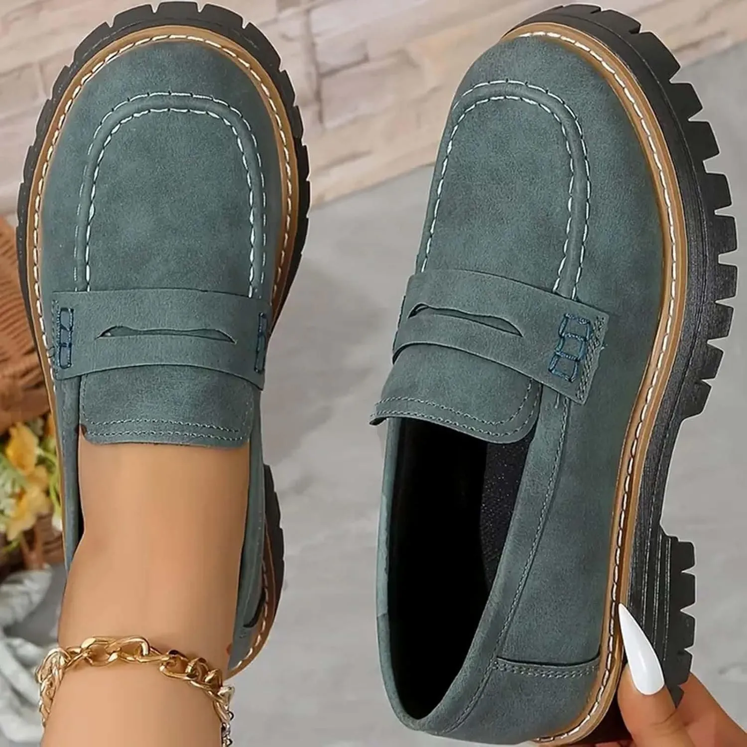 Womens Loafers Comfortable Dress,Chunky Platform Penny Loafers Lug Sole Slip On Fall Shoes Work Business Casual Shoes
