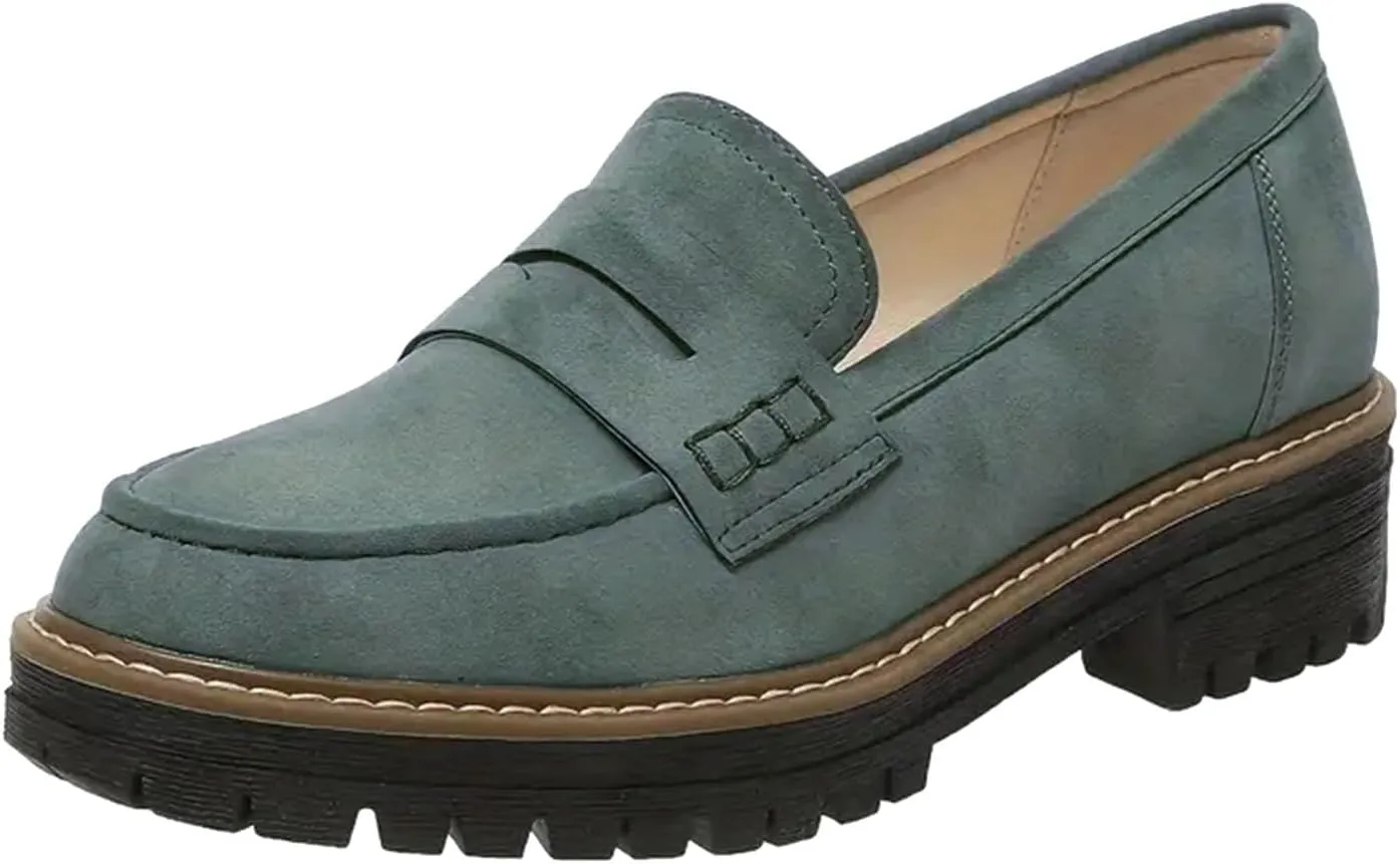 Womens Loafers Comfortable Dress,Chunky Platform Penny Loafers Lug Sole Slip On Fall Shoes Work Business Casual Shoes
