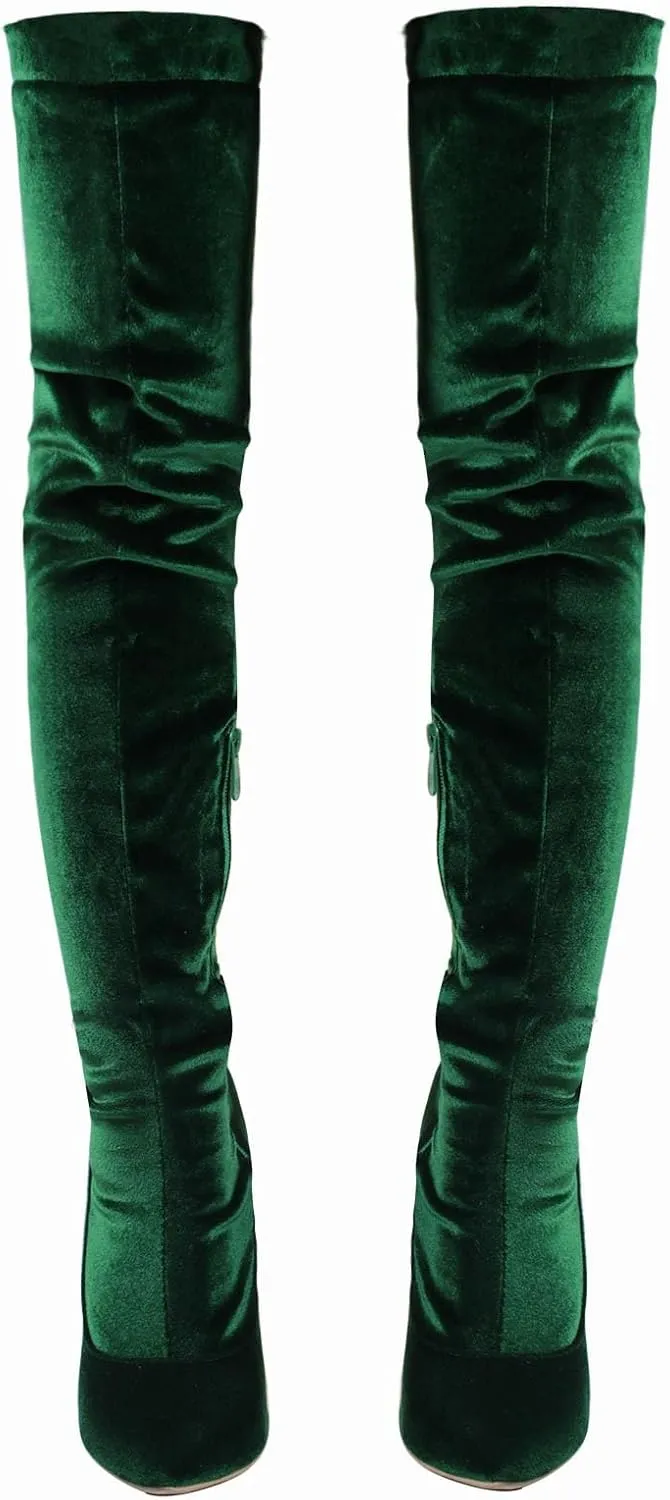 Women's Over The Knee Straight Boots, Suede Tight Boots Pointed Toe Stiletto Heels Side Zipper Large Size Long Boots Slim Fit Fashion Show Boots for Women
