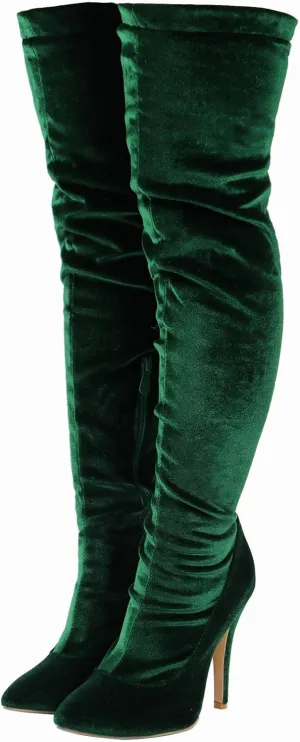 Women's Over The Knee Straight Boots, Suede Tight Boots Pointed Toe Stiletto Heels Side Zipper Large Size Long Boots Slim Fit Fashion Show Boots for Women