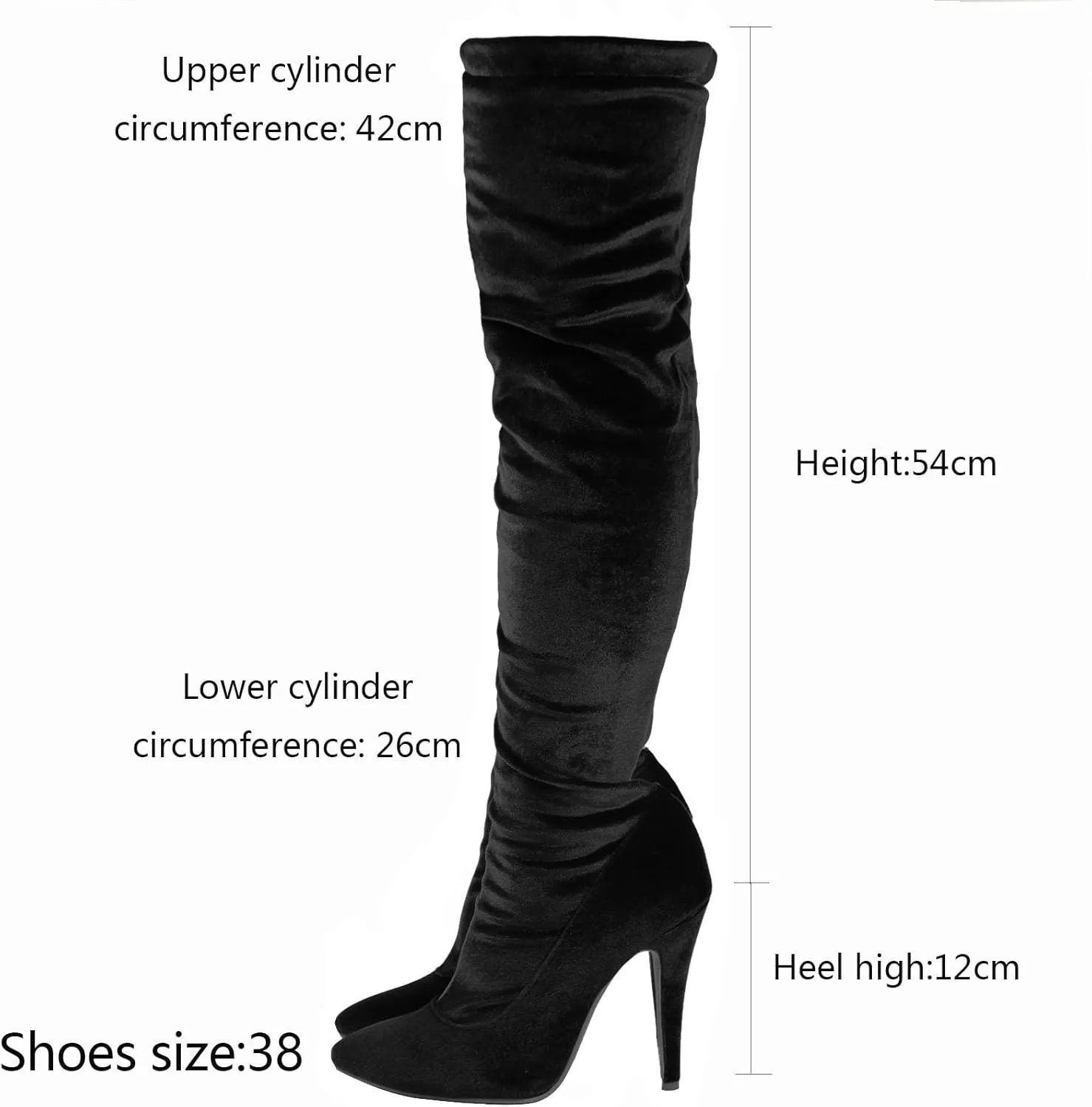 Women's Over The Knee Straight Boots, Suede Tight Boots Pointed Toe Stiletto Heels Side Zipper Large Size Long Boots Slim Fit Fashion Show Boots for Women