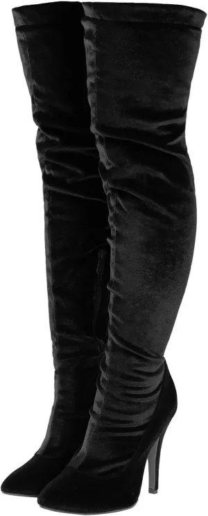 Women's Over The Knee Straight Boots, Suede Tight Boots Pointed Toe Stiletto Heels Side Zipper Large Size Long Boots Slim Fit Fashion Show Boots for Women