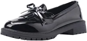 Women's Patent Leather Loafers Platform Bow Tassel Loafers Vintage Oxford Shoes Flat Comfort Business Oxfords Shoes (Black,7)