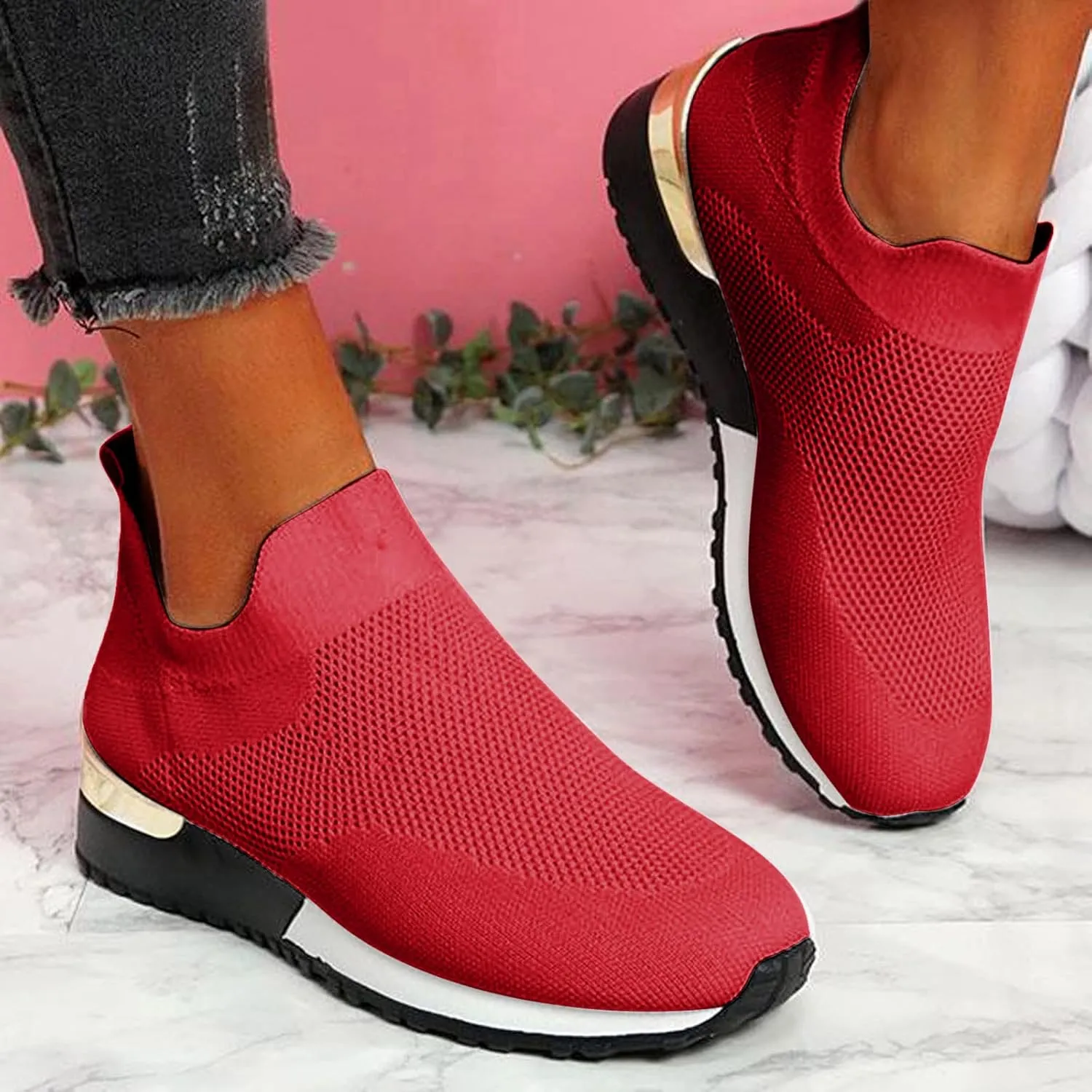 Women's Runing Breathable Trainers Orthopedic Air Cushion Athletic Sneakers Ladies Breathable Mesh Running Shoes