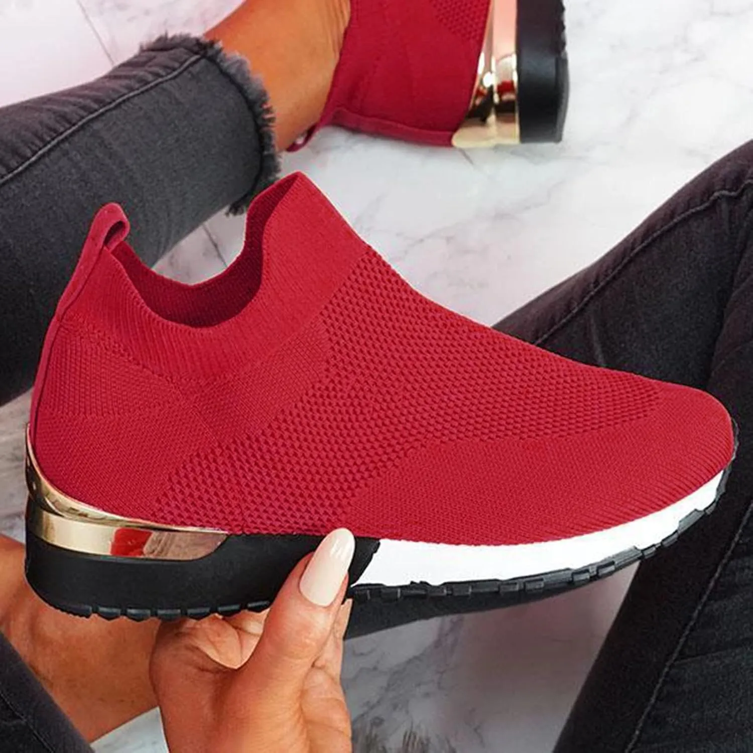 Women's Runing Breathable Trainers Orthopedic Air Cushion Athletic Sneakers Ladies Breathable Mesh Running Shoes