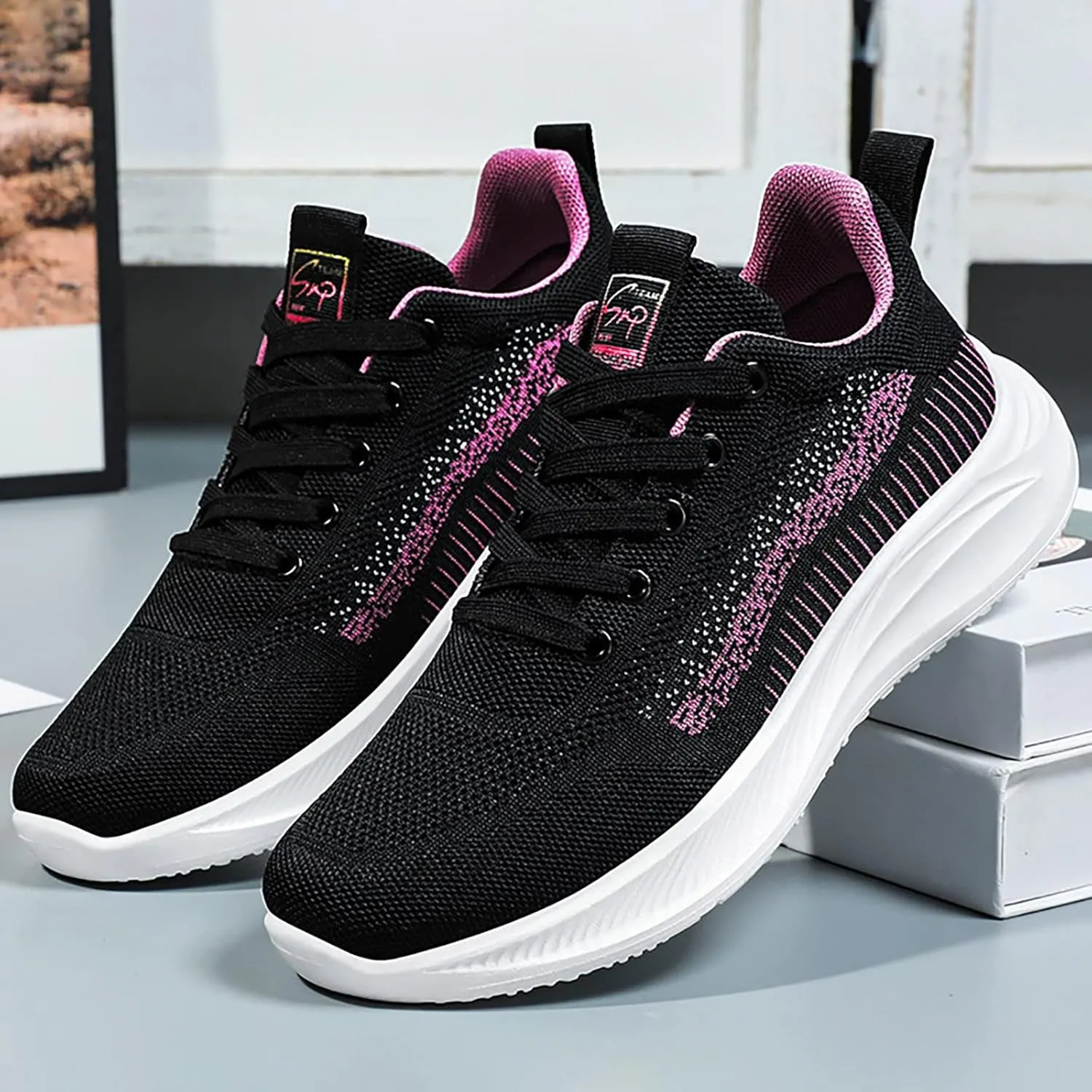 Womens Running Shoes Size 10 Wide Tenis Antideslizante para Mujer Negros Womens Slip On Athletic Shoes Wide Width Glitter Wedge Sneakers for Women Dressy All Black Tennis Shoes for Women Slip On