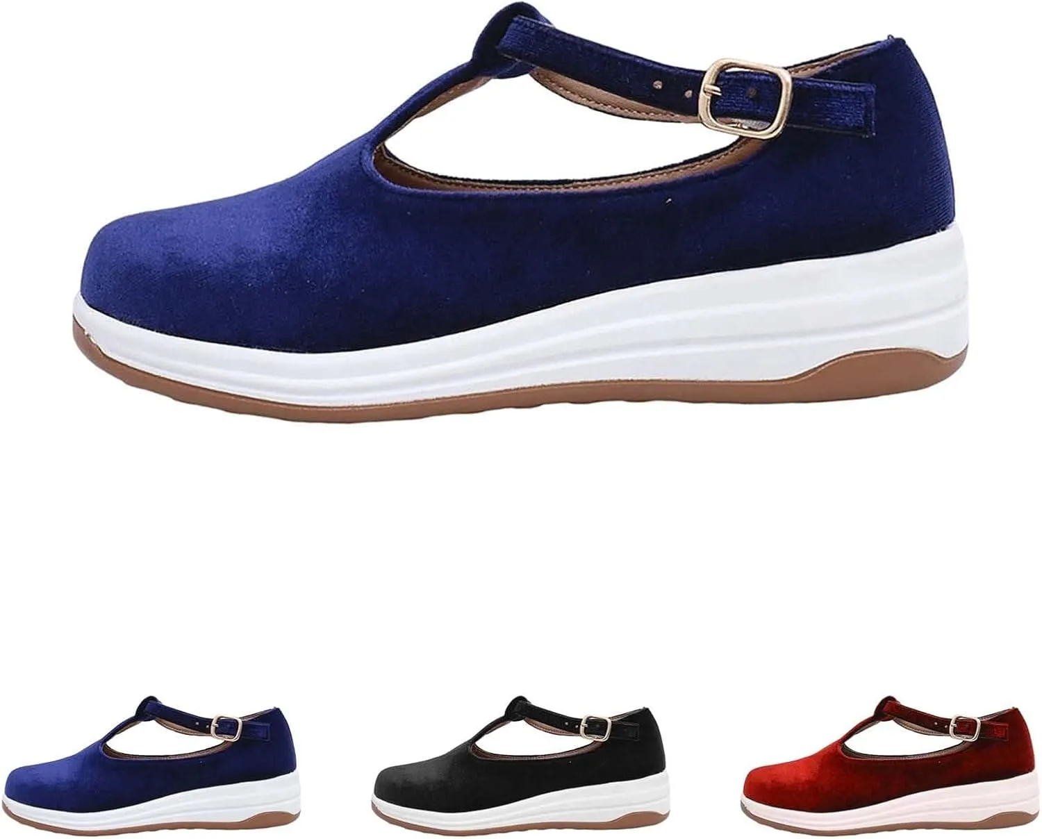 Womens Slip On Shoes Casual Faux Suede Fashion Cushioned Sneakers with Adjustable Ankle Strap Summer Walking Shoes
