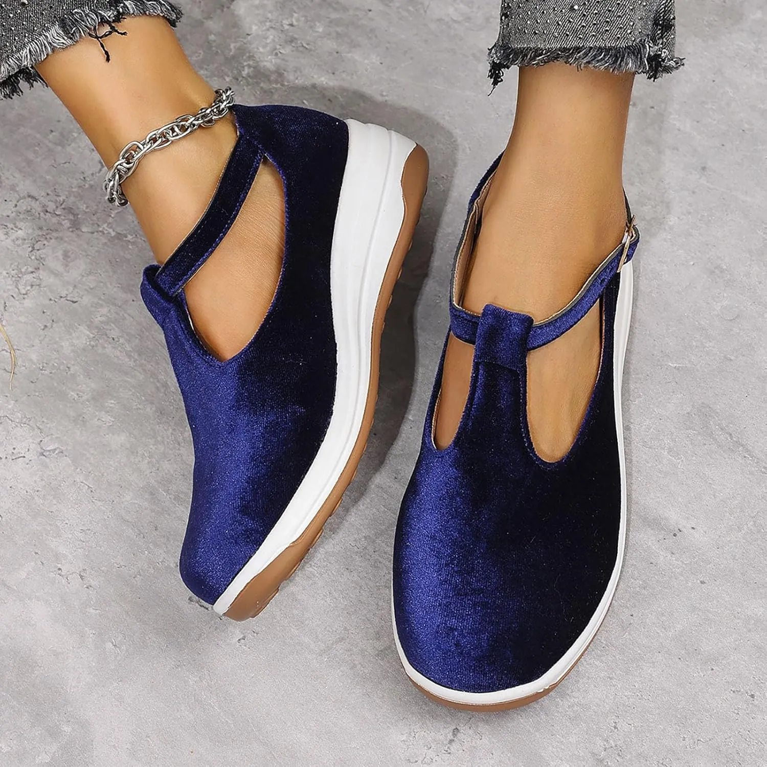 Womens Slip On Shoes Casual Faux Suede Fashion Cushioned Sneakers with Adjustable Ankle Strap Summer Walking Shoes
