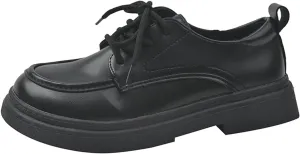 Women's Soft Leather Platform Lace Up Oxfords Casual Round Toe Mid Chunky Heel Penny Loafers for Work Business Office Shoes