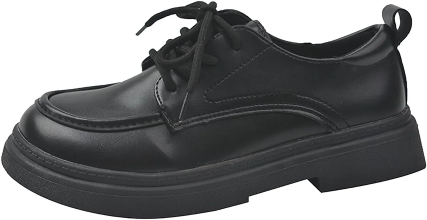 Women's Soft Leather Platform Lace Up Oxfords Casual Round Toe Mid Chunky Heel Penny Loafers for Work Business Office Shoes