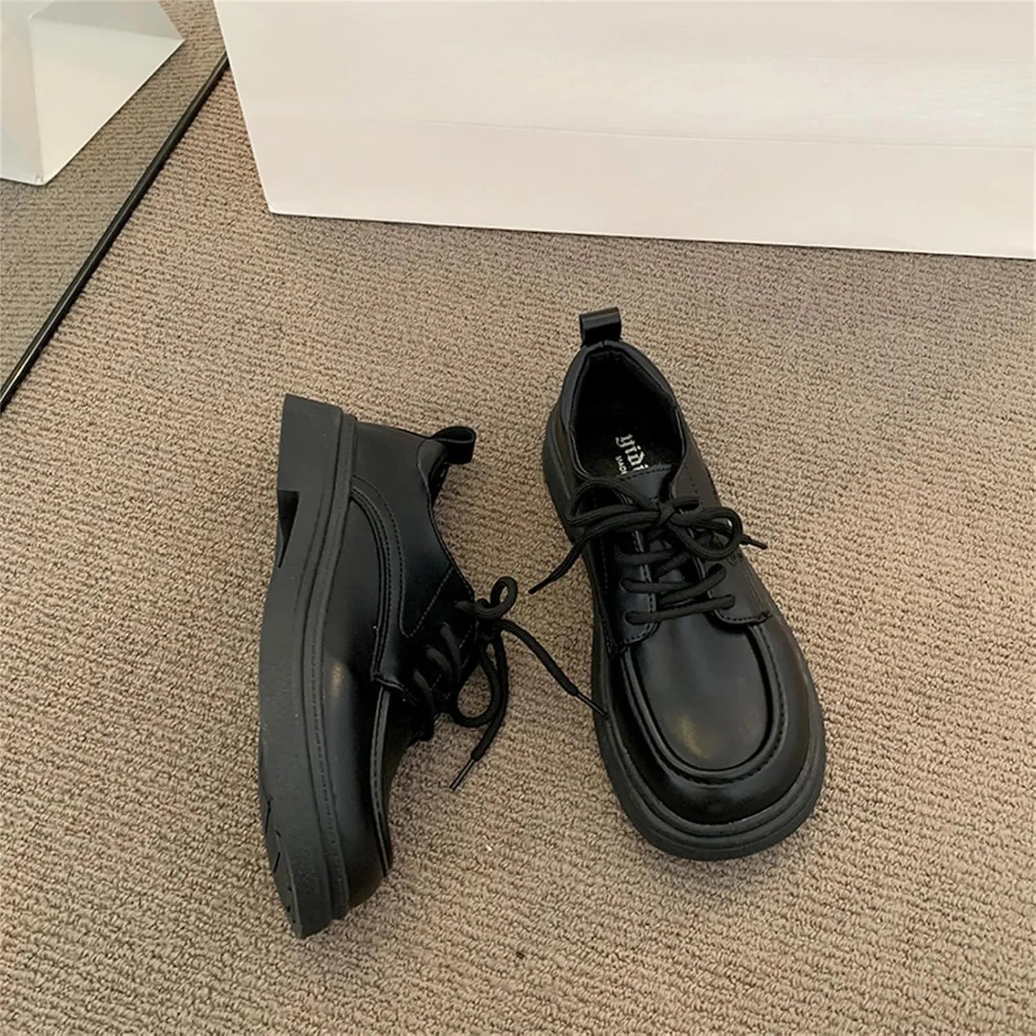 Women's Soft Leather Platform Lace Up Oxfords Casual Round Toe Mid Chunky Heel Penny Loafers for Work Business Office Shoes
