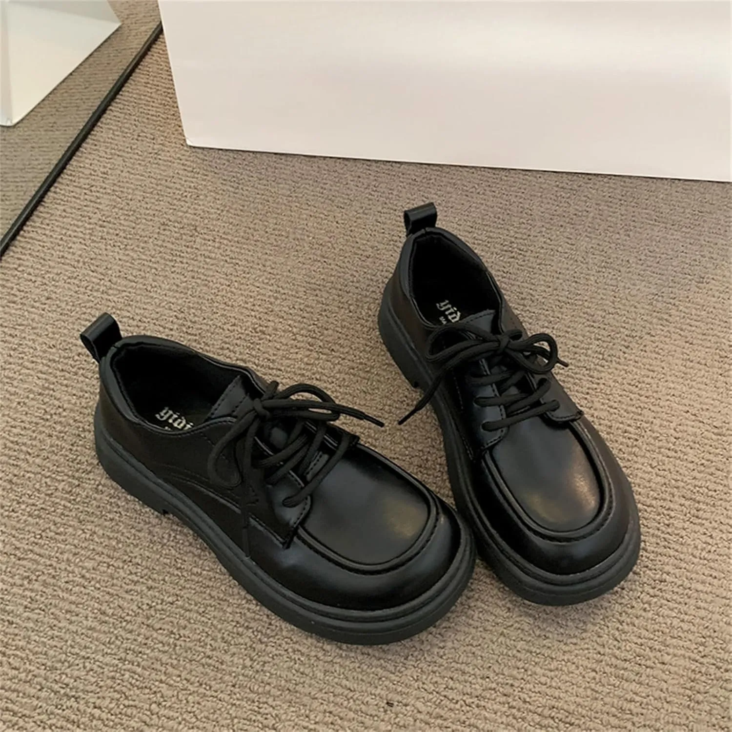 Women's Soft Leather Platform Lace Up Oxfords Casual Round Toe Mid Chunky Heel Penny Loafers for Work Business Office Shoes