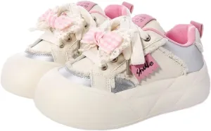 Y2K Platform Sneakers for Girls Chunky Cute Lace Bow Shoes, Soft Non-Slip Sole Stylish Everyday Canvas Trainers Kitty & Fish Plush
