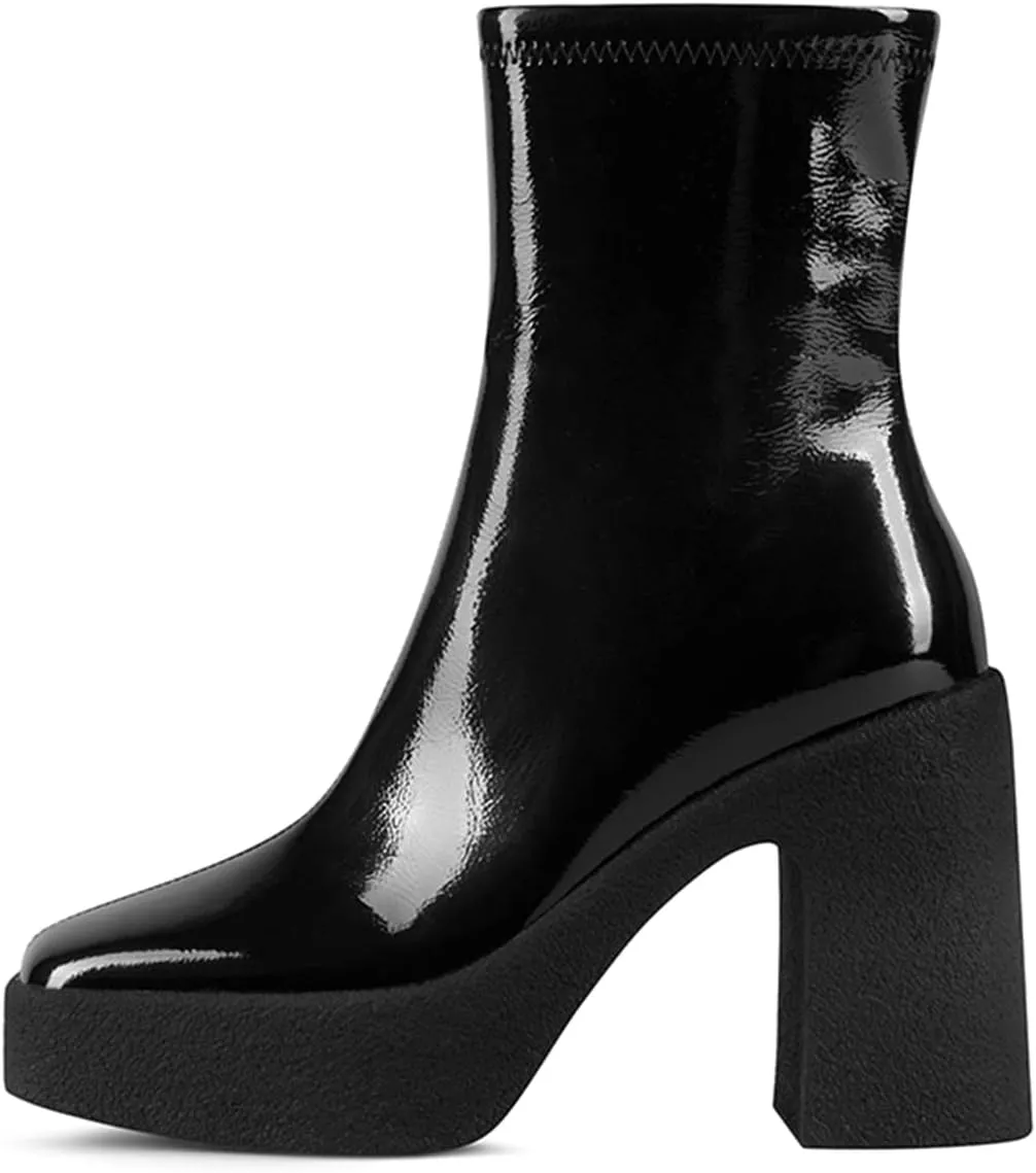 YDN Women Platform Chunky High Heel Ankle Boots Round Toe Side Zipper Slim Fit Ankle Bootie Fashion Shoes 4-15 US