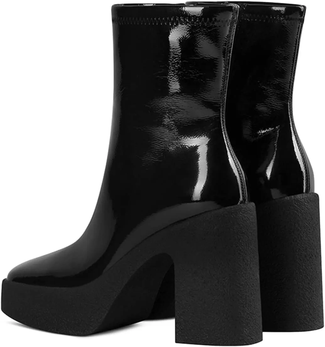 YDN Women Platform Chunky High Heel Ankle Boots Round Toe Side Zipper Slim Fit Ankle Bootie Fashion Shoes 4-15 US