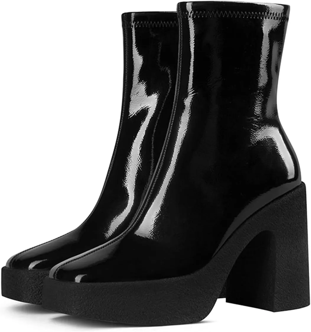 YDN Women Platform Chunky High Heel Ankle Boots Round Toe Side Zipper Slim Fit Ankle Bootie Fashion Shoes 4-15 US