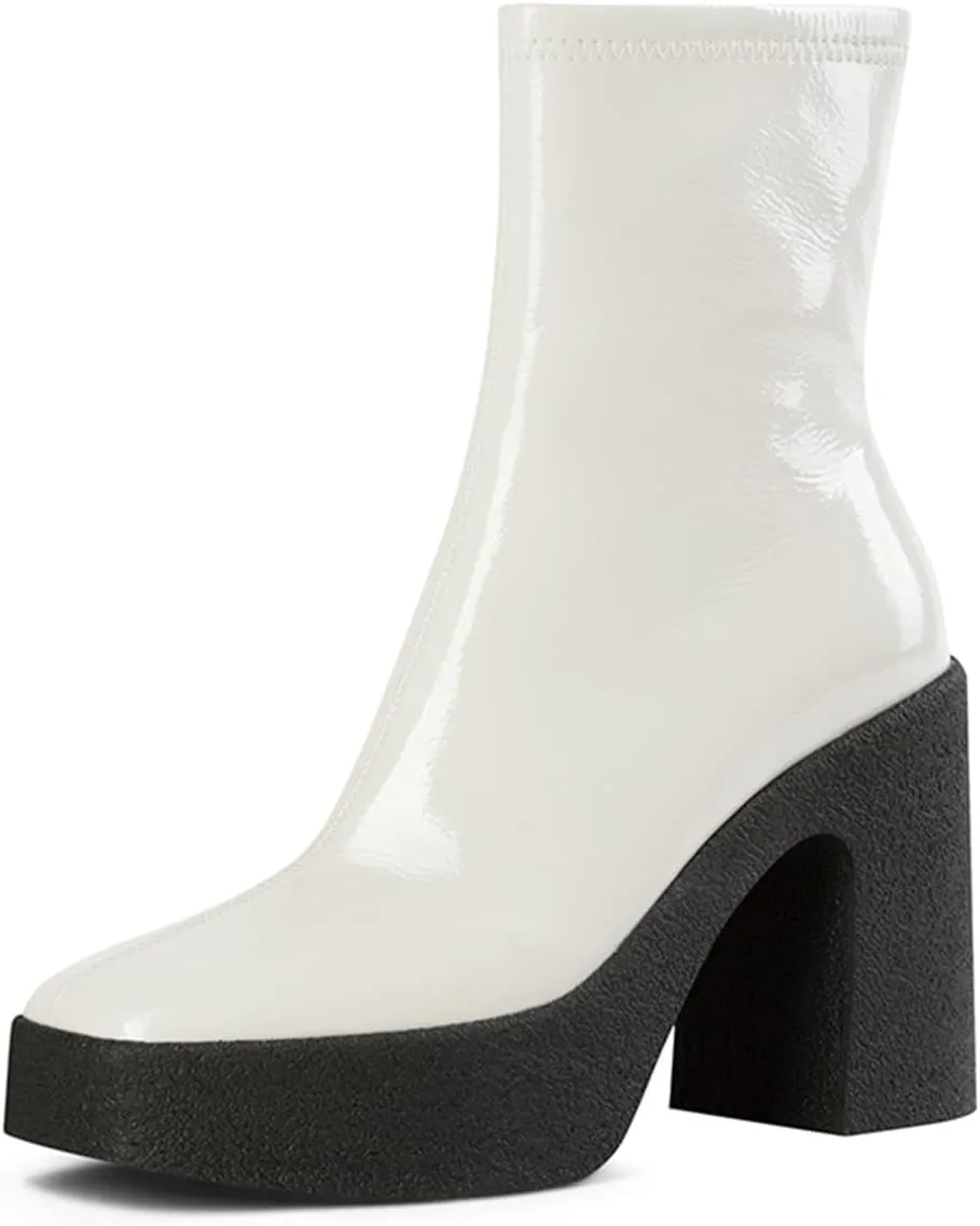 YDN Women Platform Chunky High Heel Ankle Boots Round Toe Side Zipper Slim Fit Ankle Bootie Fashion Shoes 4-15 US