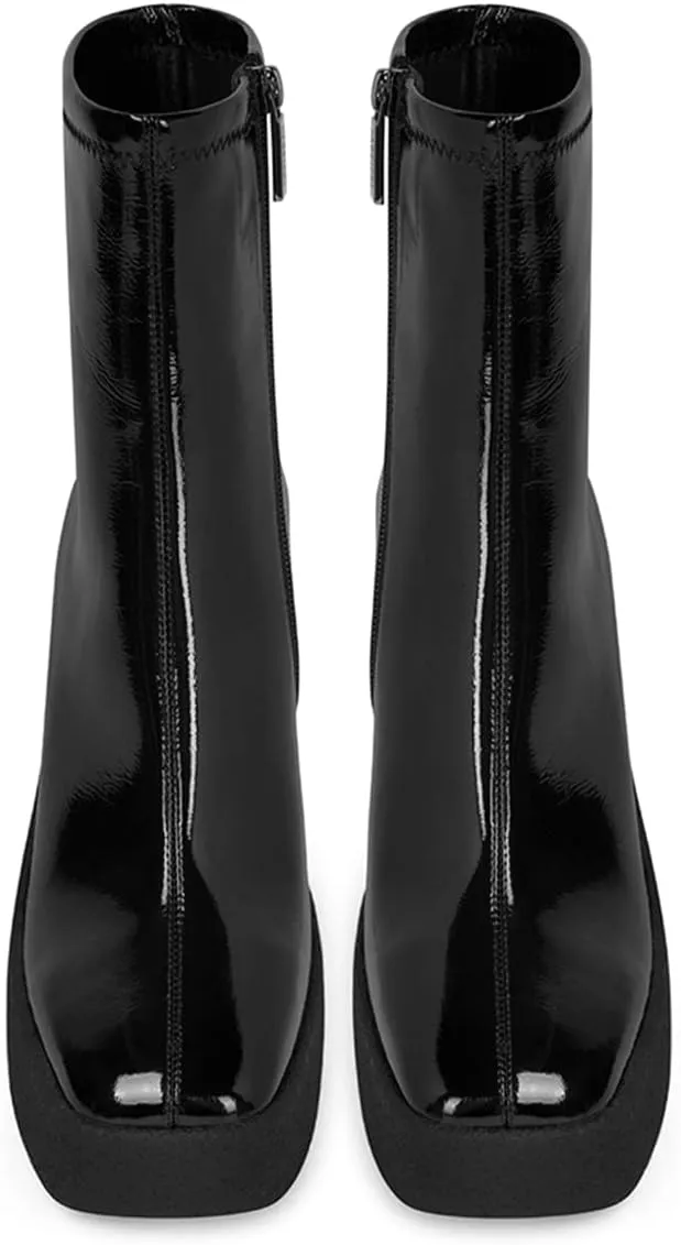 YDN Women Platform Chunky High Heel Ankle Boots Round Toe Side Zipper Slim Fit Ankle Bootie Fashion Shoes 4-15 US