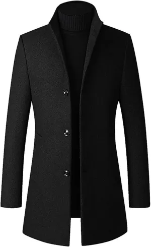 Ymosrh Mens Bomber Jackets Men Mid-Length Slim-Fit Woolen Coat with Stand-Collar Solid Color Coat Varsity Jacket