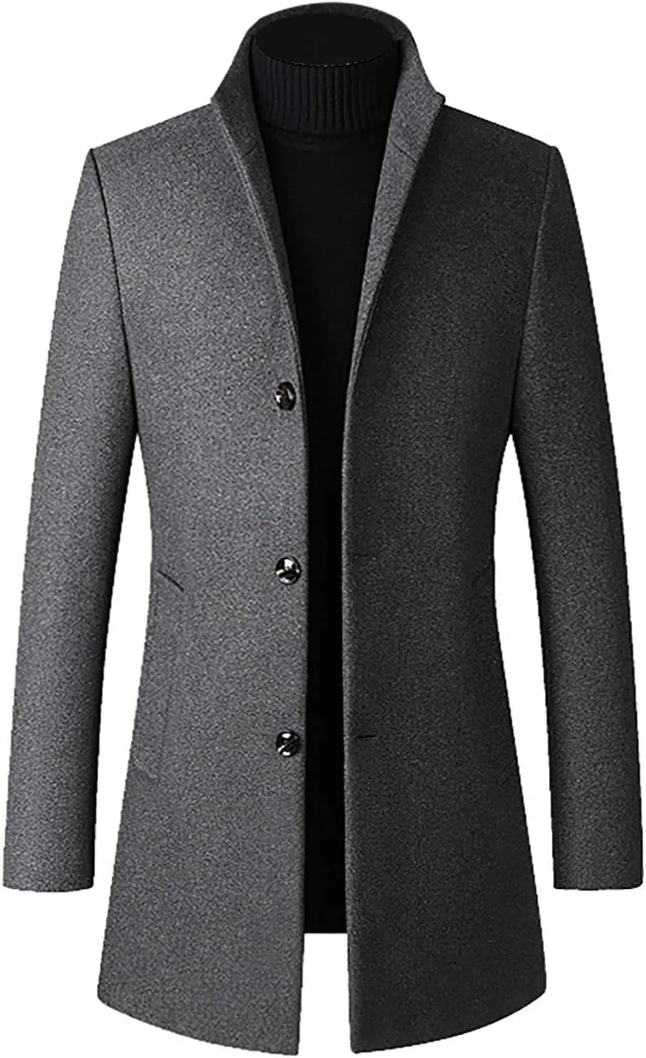 Ymosrh Mens Bomber Jackets Men Mid-Length Slim-Fit Woolen Coat with Stand-Collar Solid Color Coat Varsity Jacket