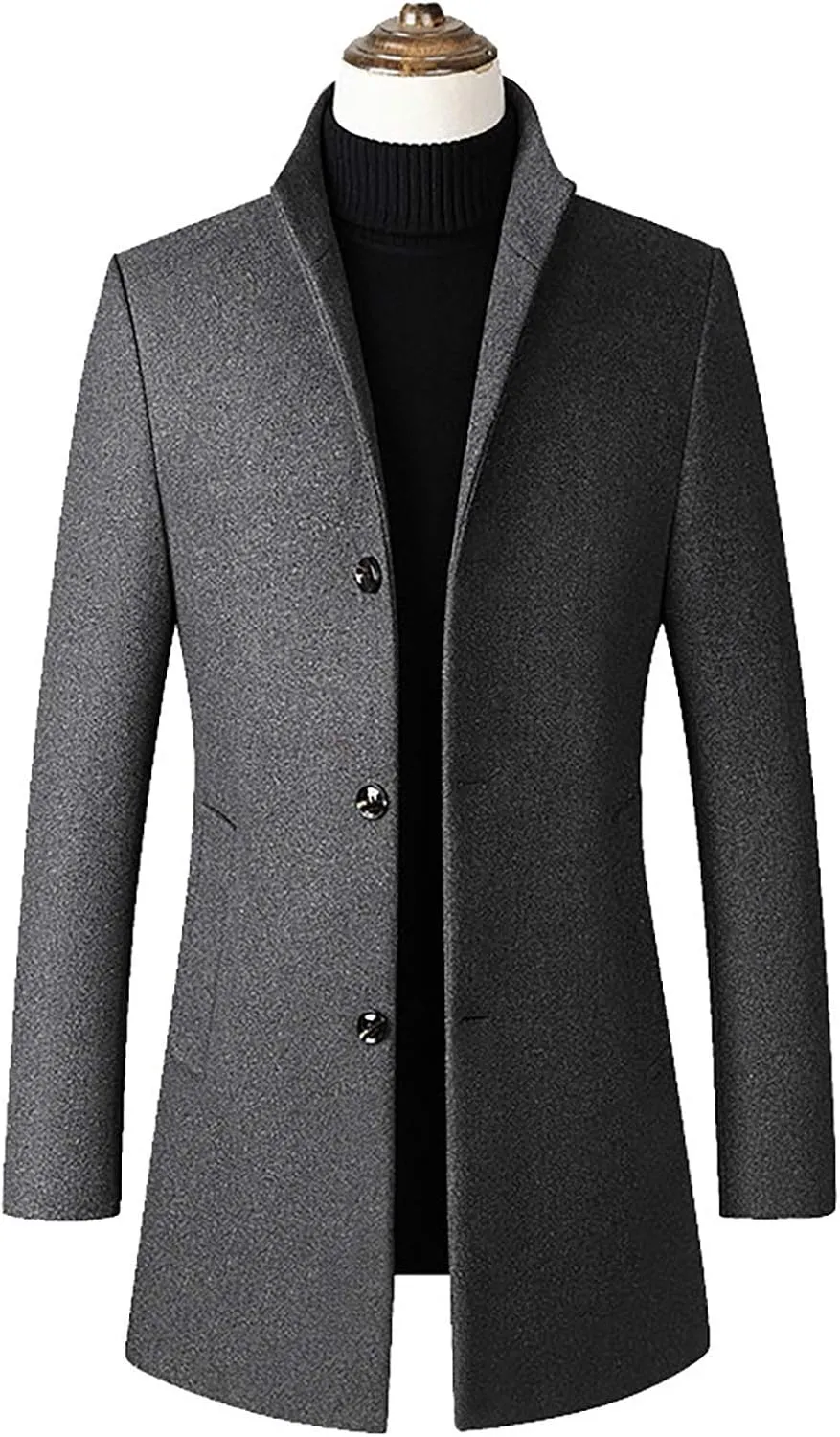 Ymosrh Mens Bomber Jackets Men Mid-Length Slim-Fit Woolen Coat with Stand-Collar Solid Color Coat Varsity Jacket