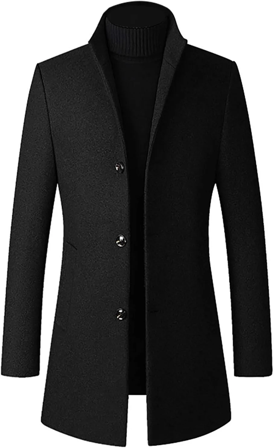 Ymosrh Mens Bomber Jackets Men Mid-Length Slim-Fit Woolen Coat with Stand-Collar Solid Color Coat Varsity Jacket