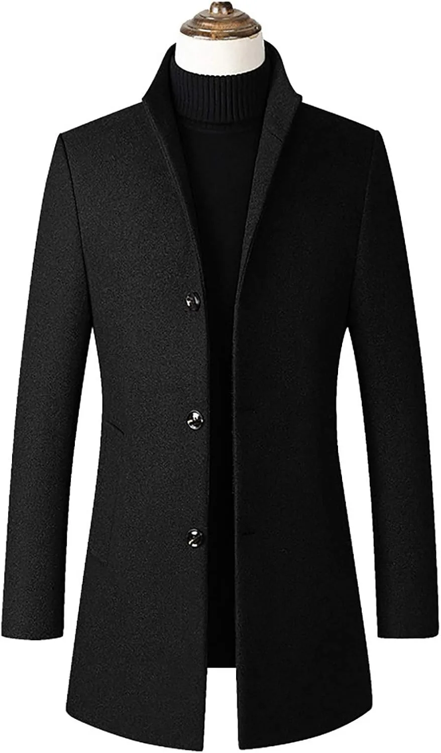 Ymosrh Mens Bomber Jackets Men Mid-Length Slim-Fit Woolen Coat with Stand-Collar Solid Color Coat Varsity Jacket