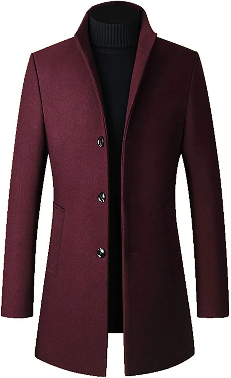 Ymosrh Motorcycle Jacket Men Mid-Length Slim-Fit Woolen Coat with Stand-Collar Solid Color Coat Winter Jackets