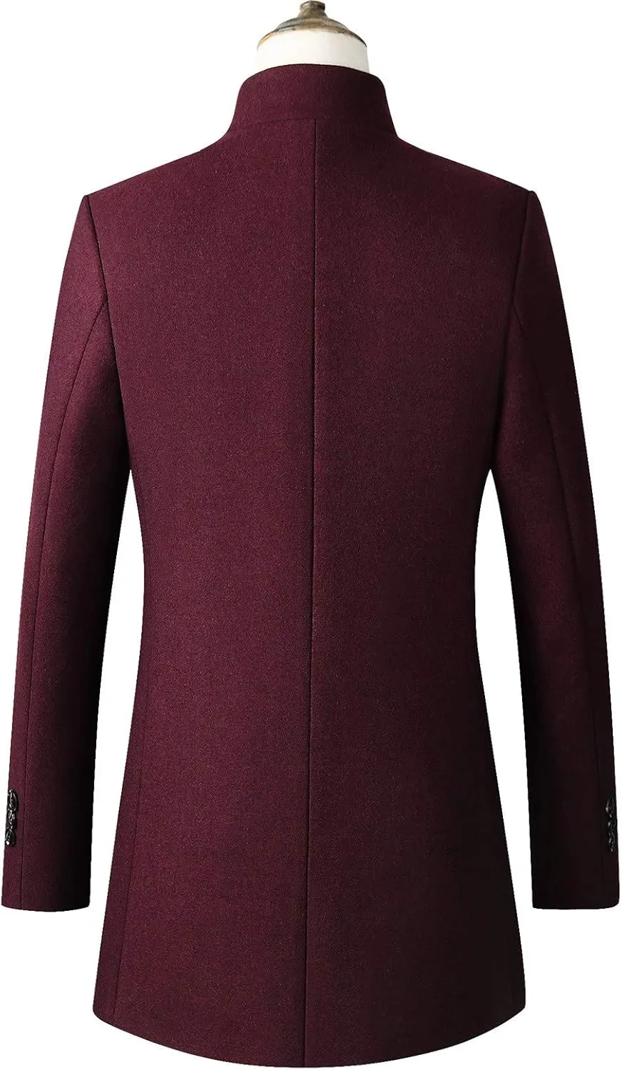 Ymosrh Motorcycle Jacket Men Mid-Length Slim-Fit Woolen Coat with Stand-Collar Solid Color Coat Winter Jackets