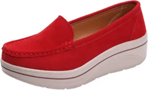 ZSpzx Comfy Platform Loafers for Women Slip On Round Toe Air Cushioned Jogging Shoes Arch Support Orthopedic Non Slip Walking Tennis Sneakers Wedge Boat Shoe Lightweight Footwear