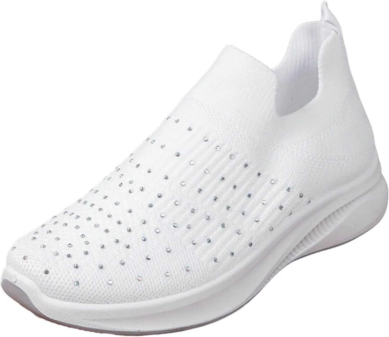 ZSpzx Orthopedic Rhinestones Walking Sneakers for Women Low Top Slip On Cushioned Footbed Ladies Jogging Tennis Sneaker Arch Support Soft Padded Breathable Comfy Shoes Plantar Fasciitis Footwear