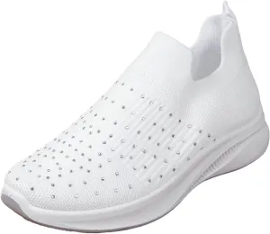 ZSpzx Orthopedic Rhinestones Walking Sneakers for Women Low Top Slip On Cushioned Footbed Ladies Jogging Tennis Sneaker Arch Support Soft Padded Breathable Comfy Shoes Plantar Fasciitis Footwear