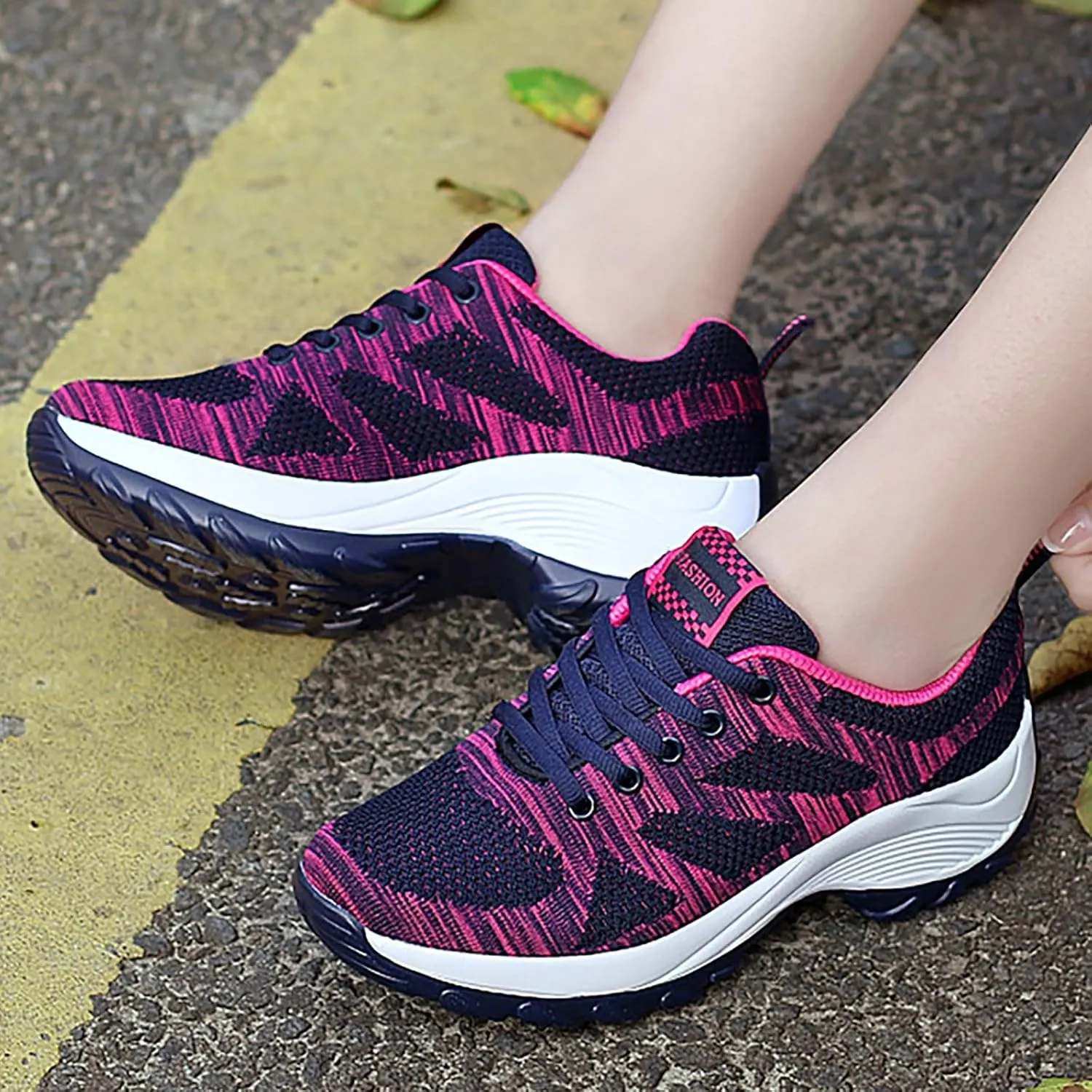 ZSpzx Orthopedic Walking Platform Shoes for Women Mesh Knit Breathable Running Sneakers Comfortable Non Slip Air Cushioned Arch Support Shoe Plantar Fasciitis Footwear Ladies Casual Footwear