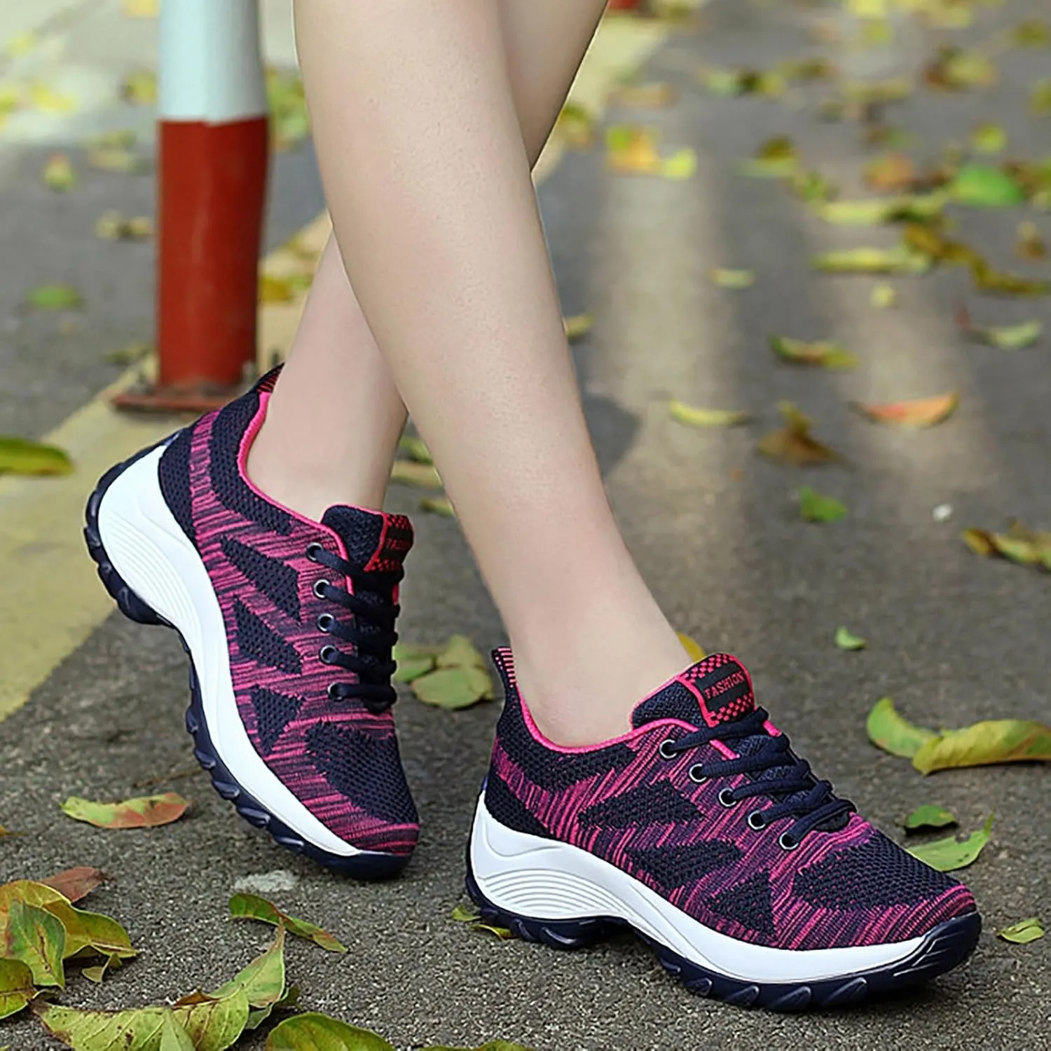 ZSpzx Orthopedic Walking Platform Shoes for Women Mesh Knit Breathable Running Sneakers Comfortable Non Slip Air Cushioned Arch Support Shoe Plantar Fasciitis Footwear Ladies Casual Footwear