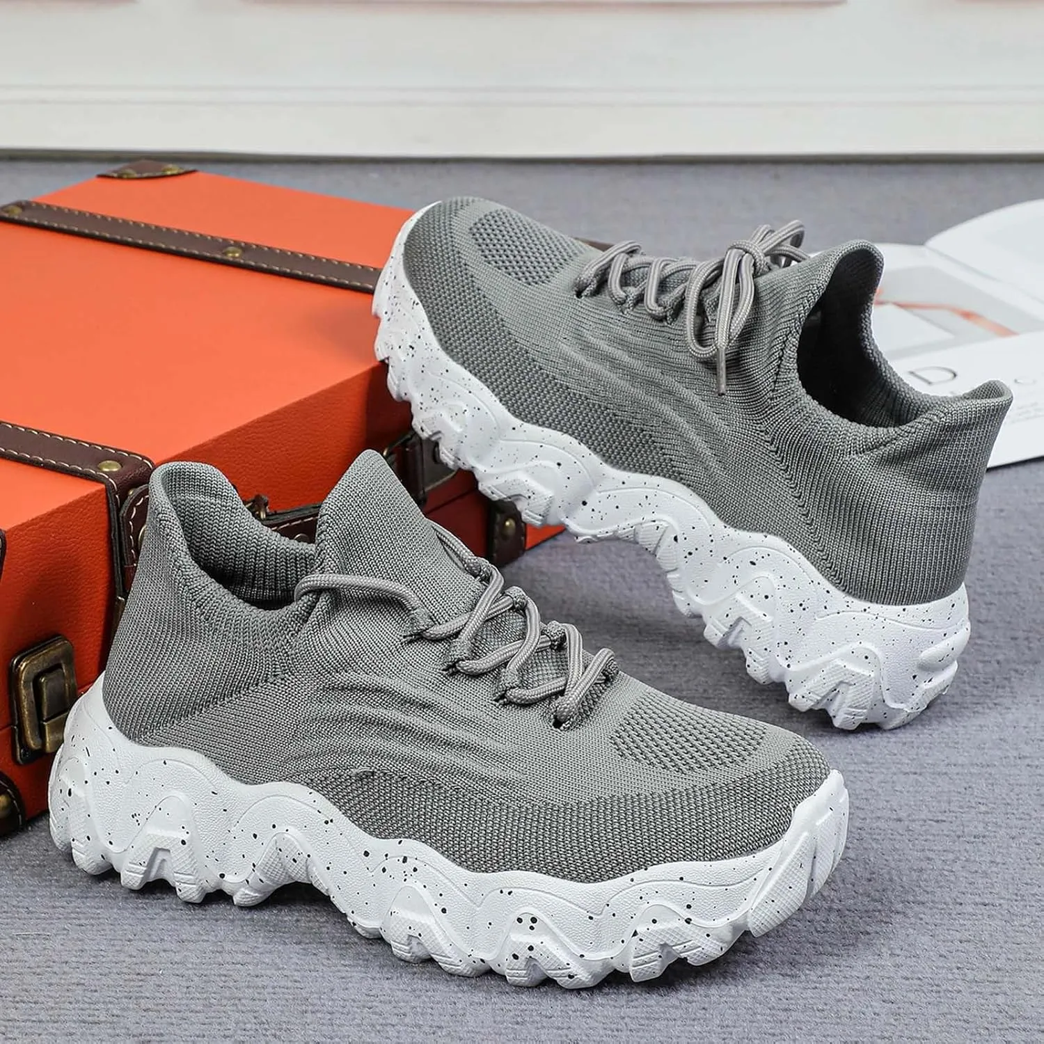 ZSpzx Platform Sneakers for Women Slip On Cushioned Footbed Knit Soft Padded Insole Arch Support Jogging Tennis Shoes Plantar Fasciitis Breathable Comfy Lightweight Daily Wear Shoe