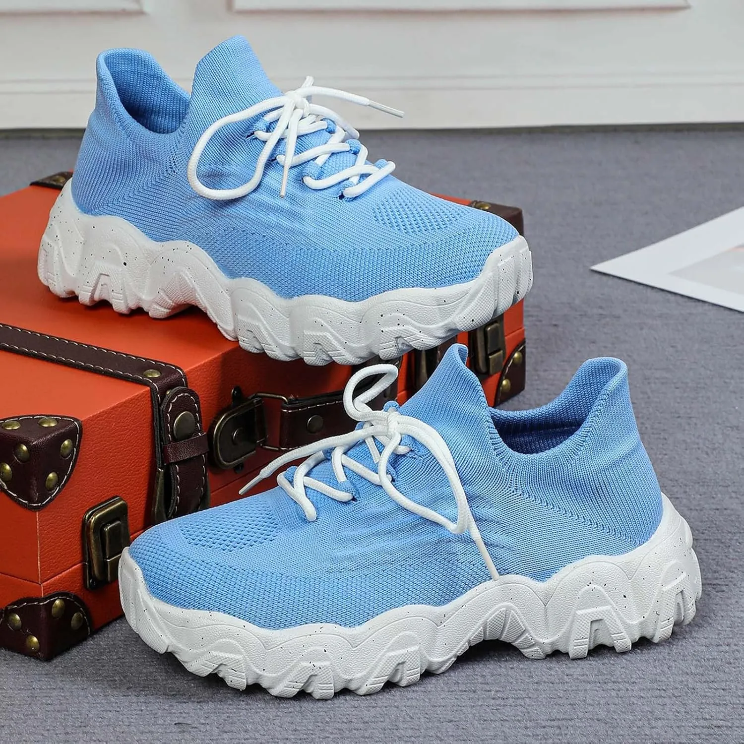 ZSpzx Platform Sneakers for Women Slip On Cushioned Footbed Knit Soft Padded Insole Arch Support Jogging Tennis Shoes Plantar Fasciitis Breathable Comfy Lightweight Daily Wear Shoe