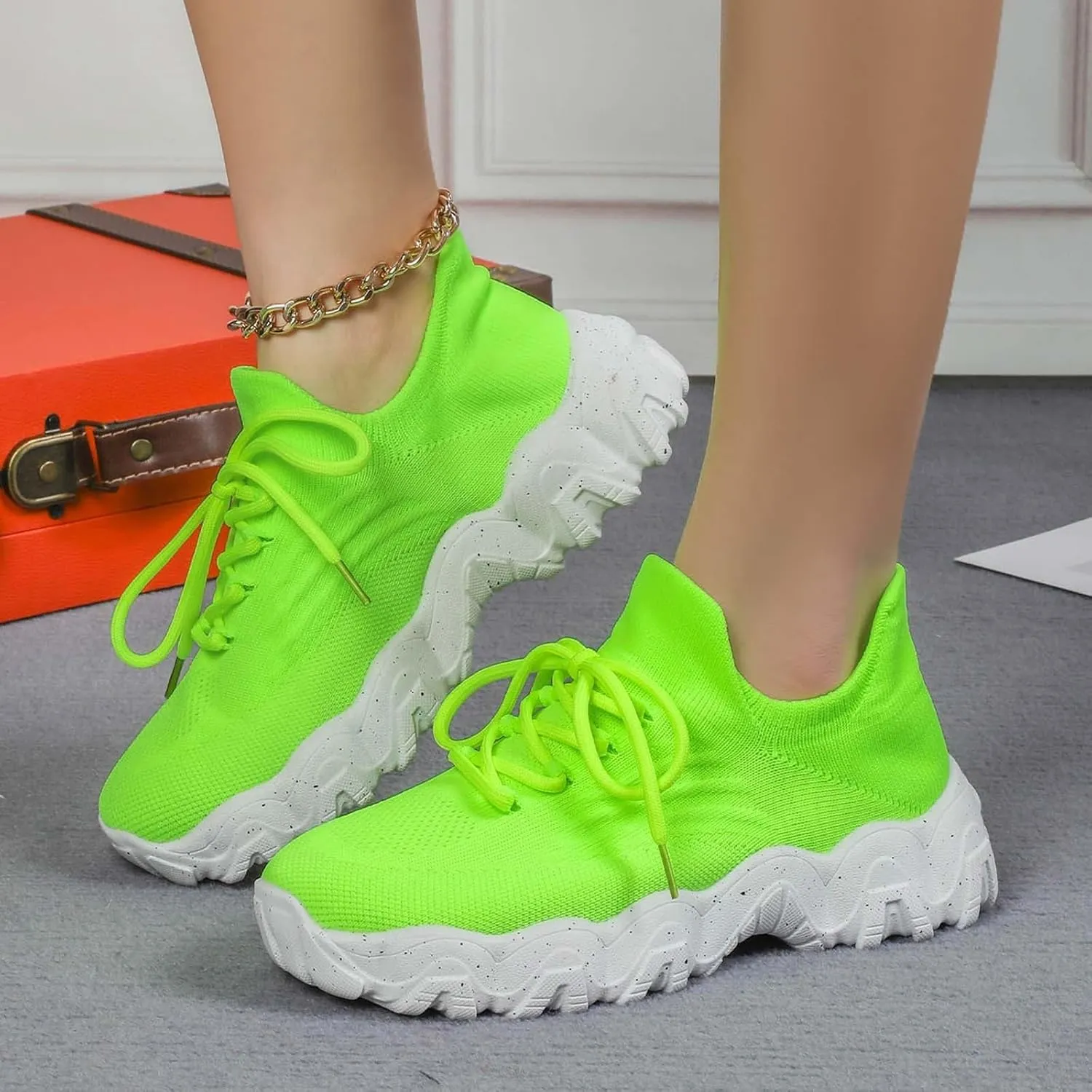 ZSpzx Platform Sneakers for Women Slip On Cushioned Footbed Knit Soft Padded Insole Arch Support Jogging Tennis Shoes Plantar Fasciitis Breathable Comfy Lightweight Daily Wear Shoe